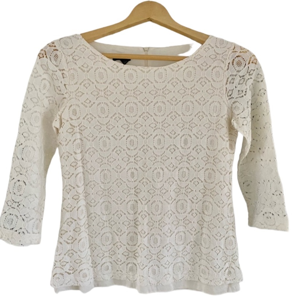Talbots cream/white lace layered blouse with zipper in back women’s size xsmall